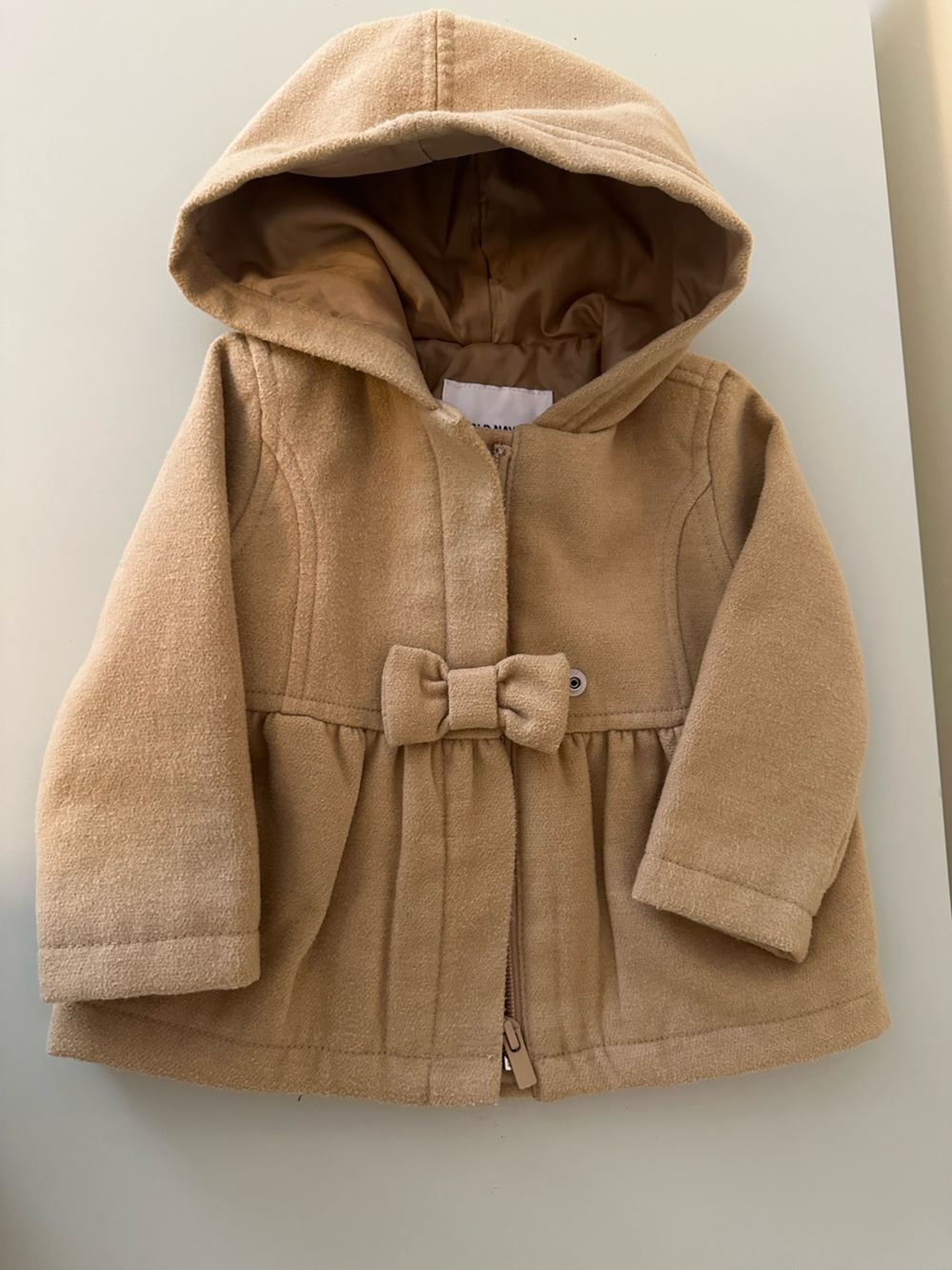 Old Navy Baby Girls Tan Coat with Bow Accent 6-12 mo